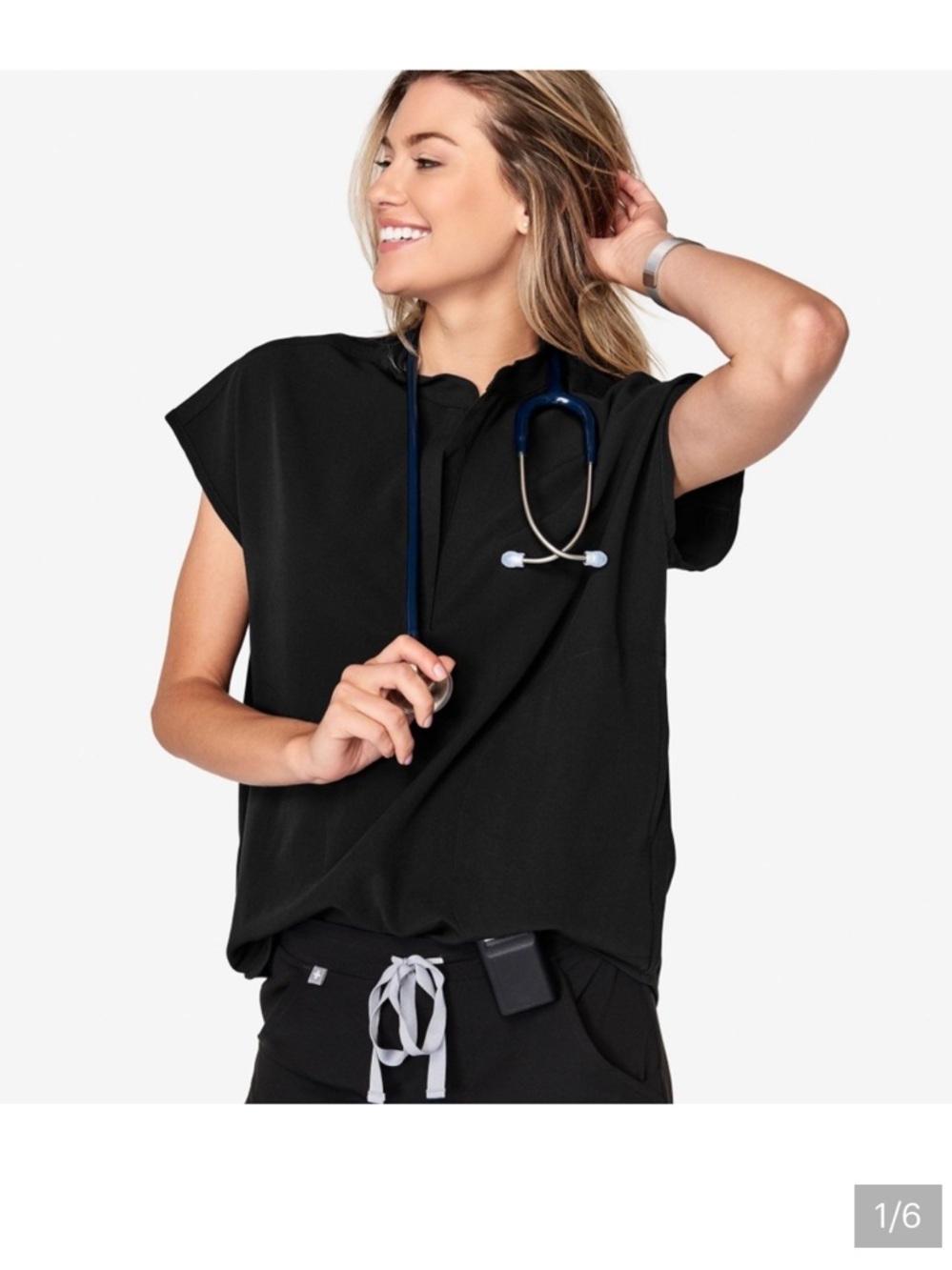 FIGS Rafaela Scrub Top Black S Medical Healthcare Uniform